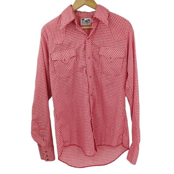 Dickson Jenkins Vintage Pearl Snap Gingham Plaid Shirt Size M/L? Western Red - Picture 3 of 12